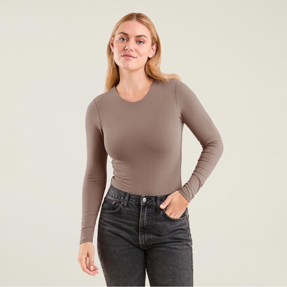 Nuuds Long Sleeve Crewneck Bodysuit in Mocha